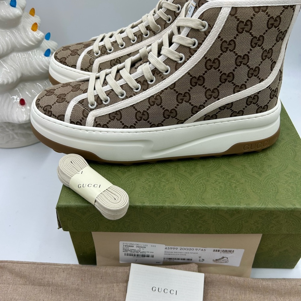 Men's Gucci  tennis 1977 high top canvas sneakers size 9, made in Italy - Picture 7 of 9
